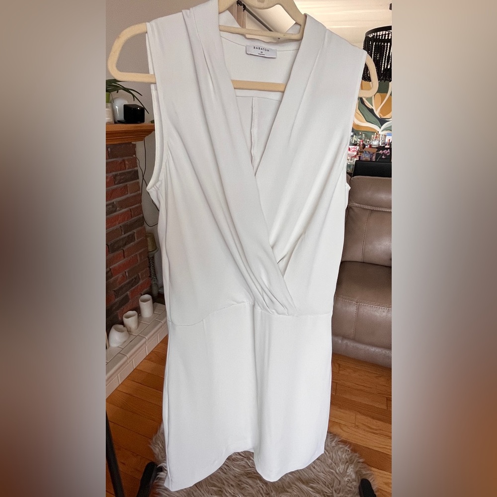 Babaton Phoenix Draped V-Neck Mini Dress – White – Size 10